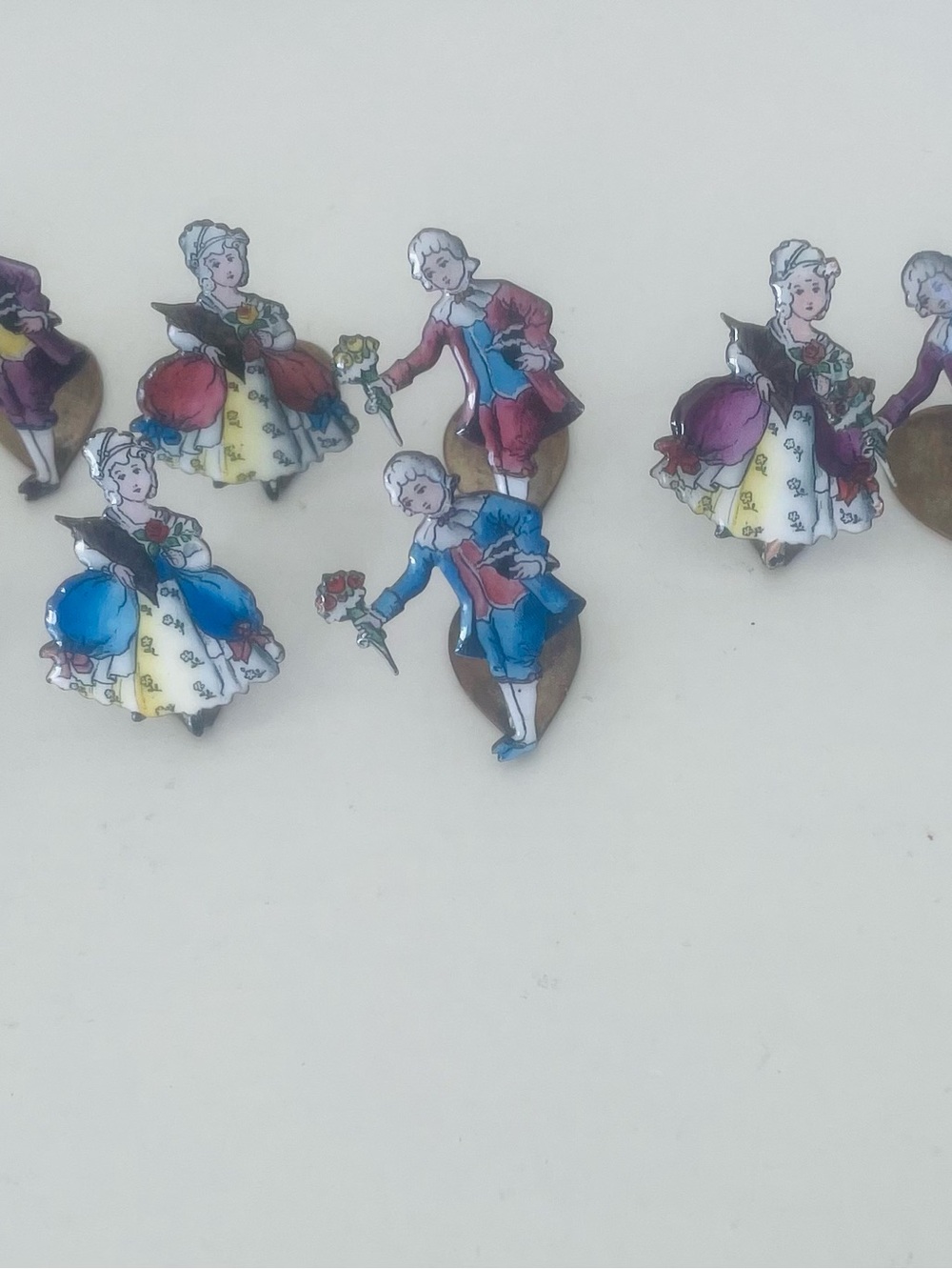 Antique French Enamel Place Card Holders Set of 12 Circa 1900